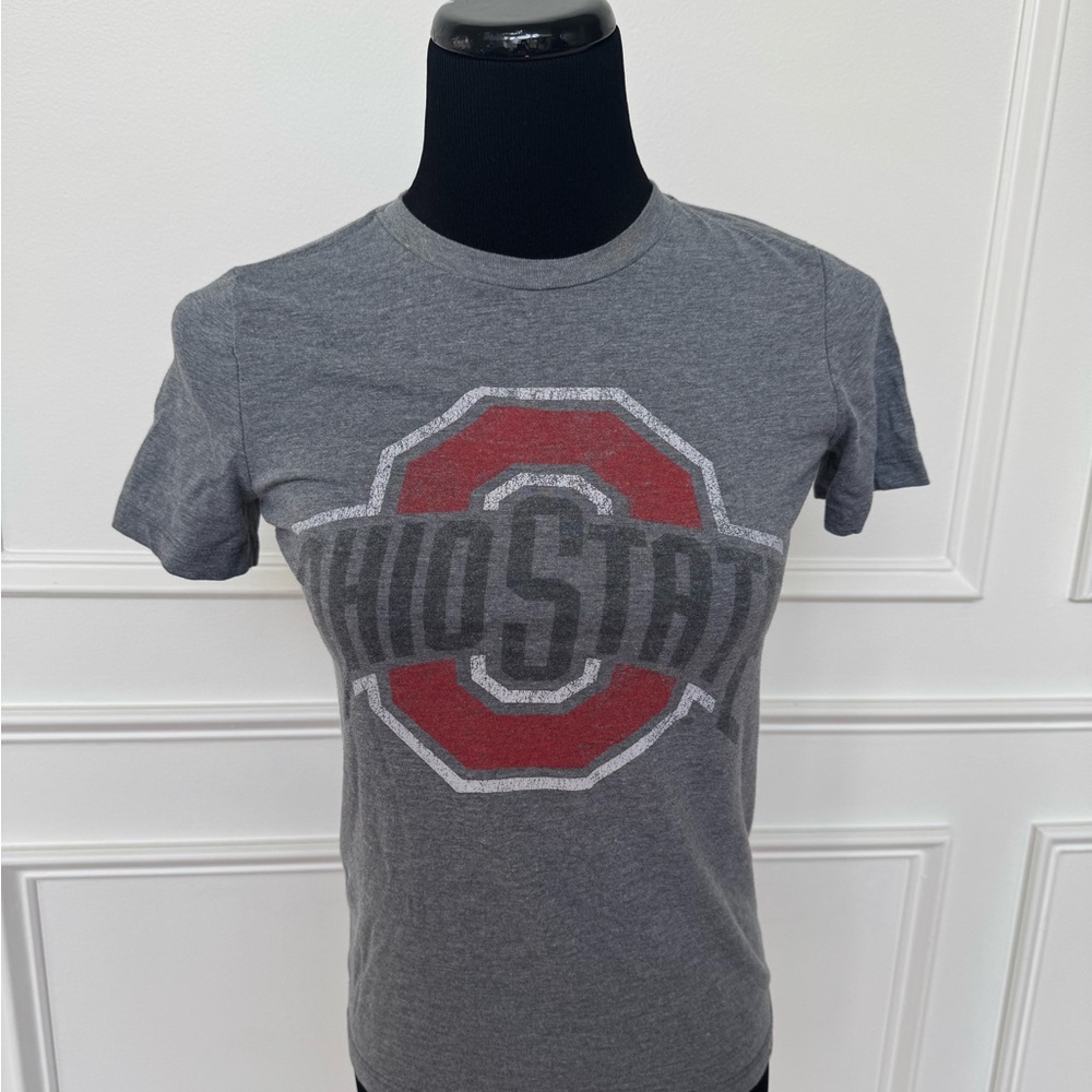 Gray and Red Ohio State Short Sleeve Tee